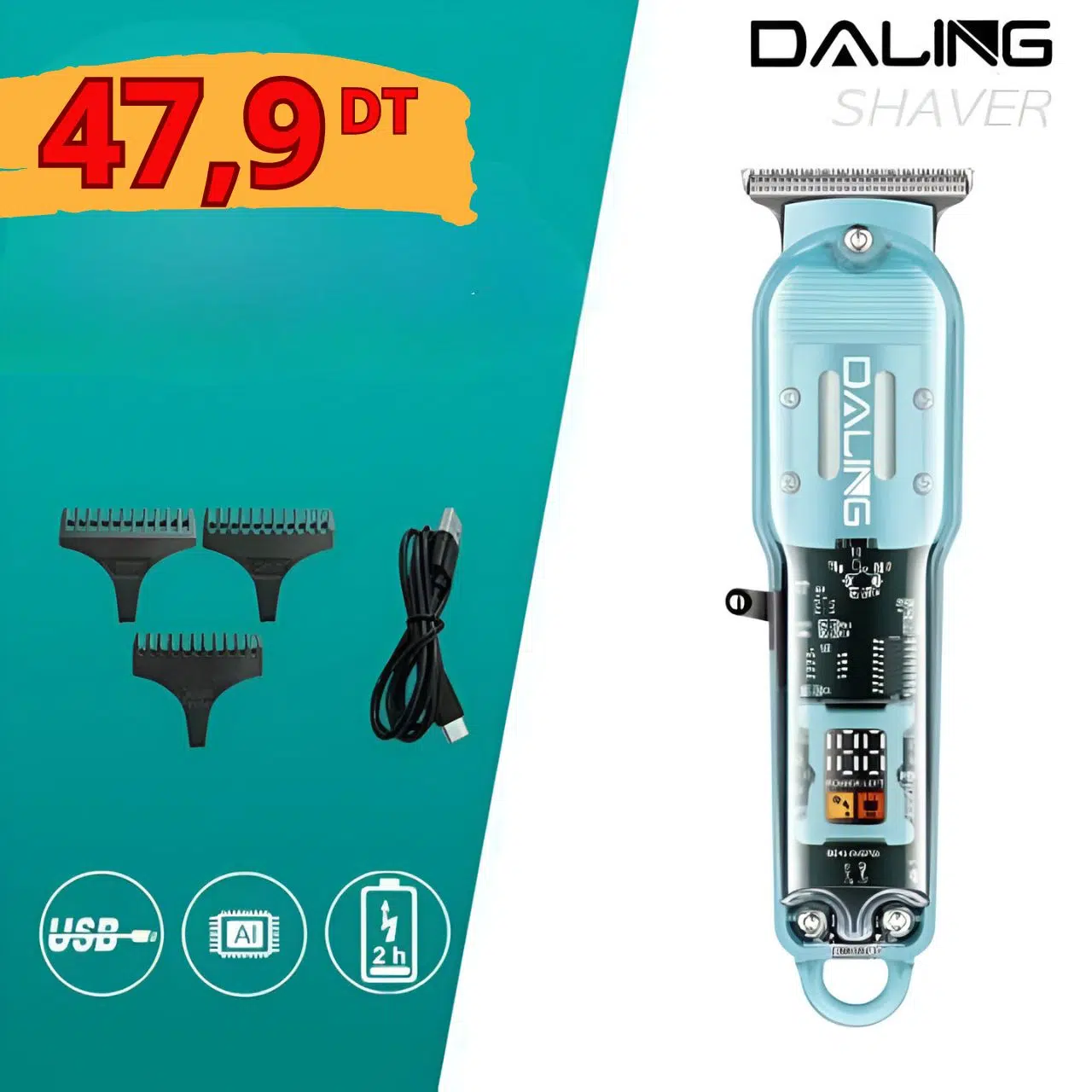 Tondeuse à Cheveux Électrique Sans Fil Rechargeable Daling