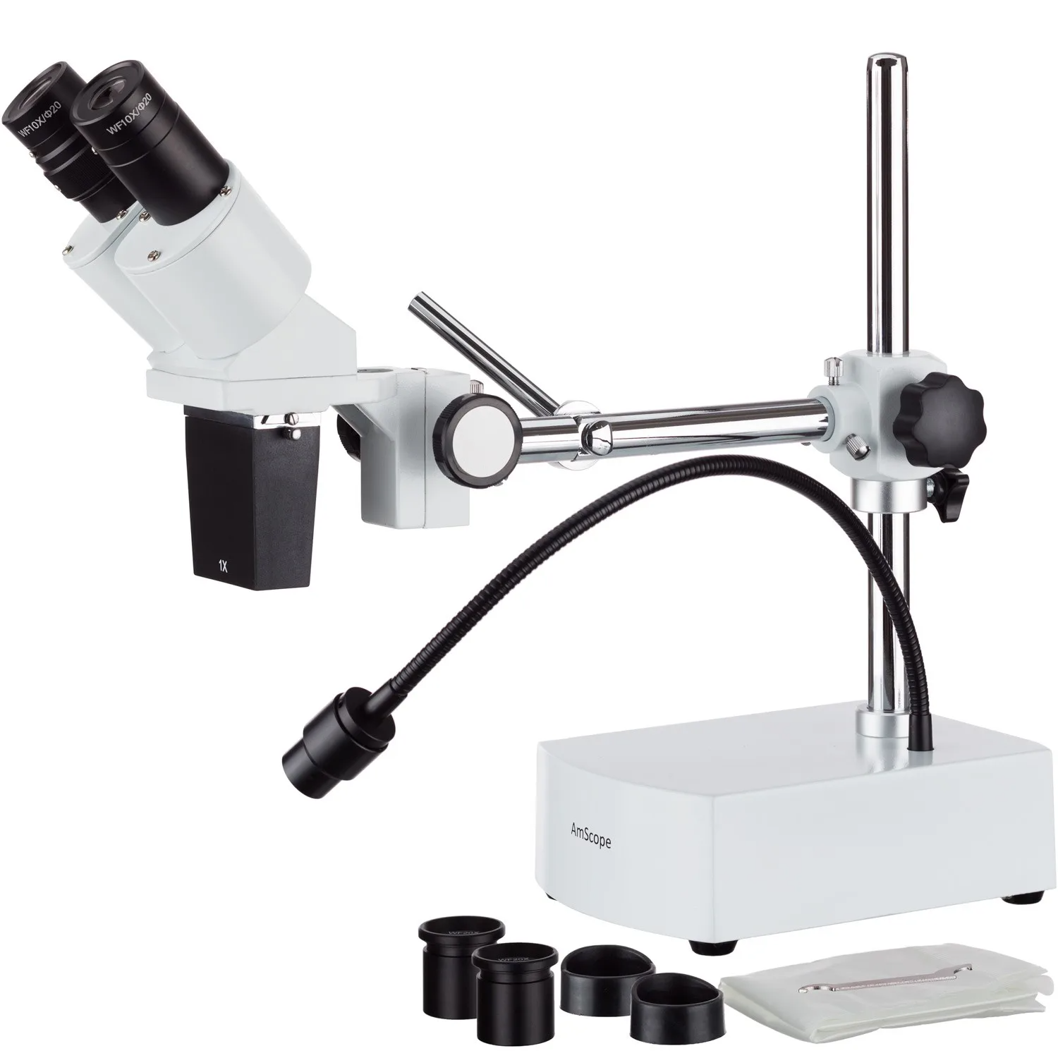 Microscope stéréo binoculaire professionnel, oculaires WF10x et WF20x, grossissement 10X et 20X, objectif 1X, éclairage LED, support à bras de flèche
