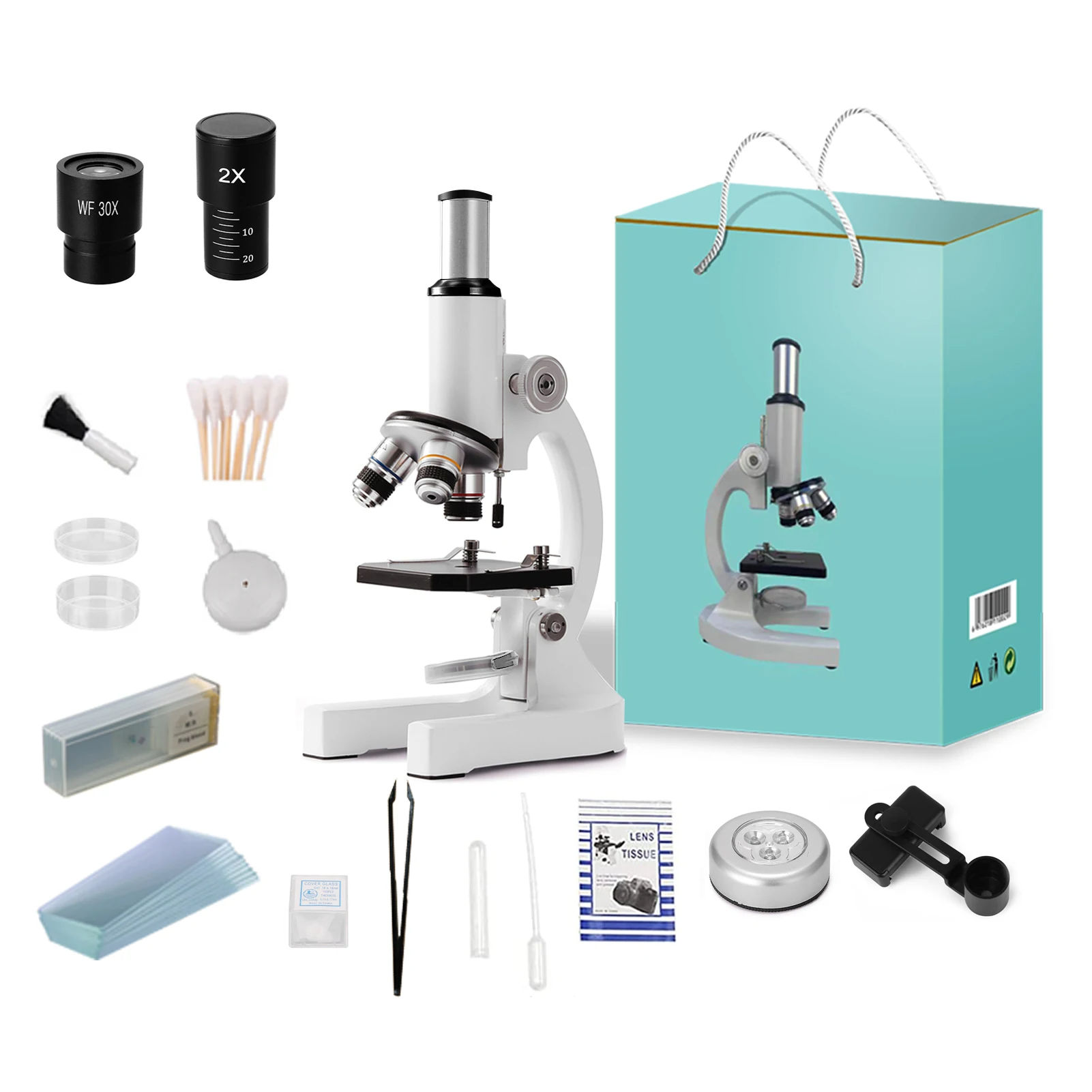 Microscope optique monoculaire 64X-2400X, pour enfants à l'école primaire, enseignement de la Science biologique expérimental, cadeau pour enfants microscopes