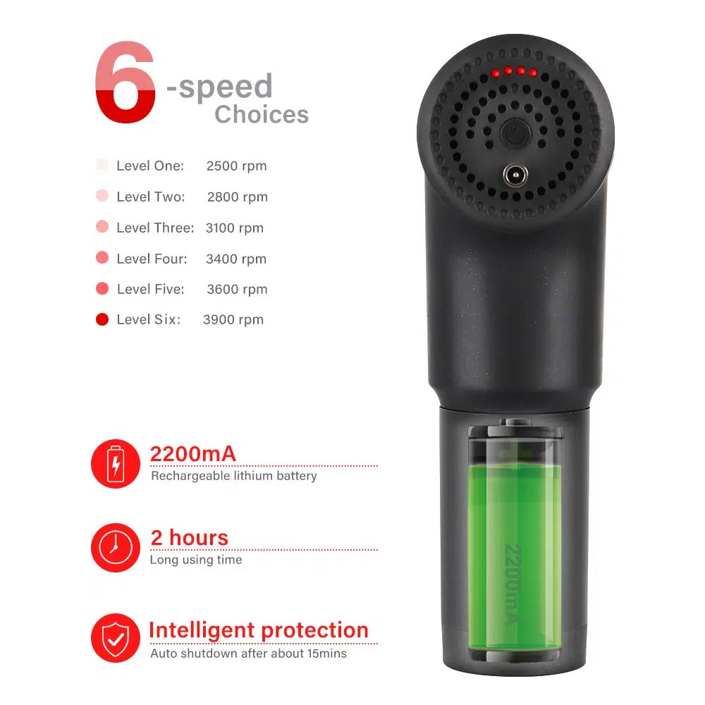 Pistolet de Massage  Gun جهاز مساج وتدليك العضلات بحجم صغير محمول بـ 6 سرعات