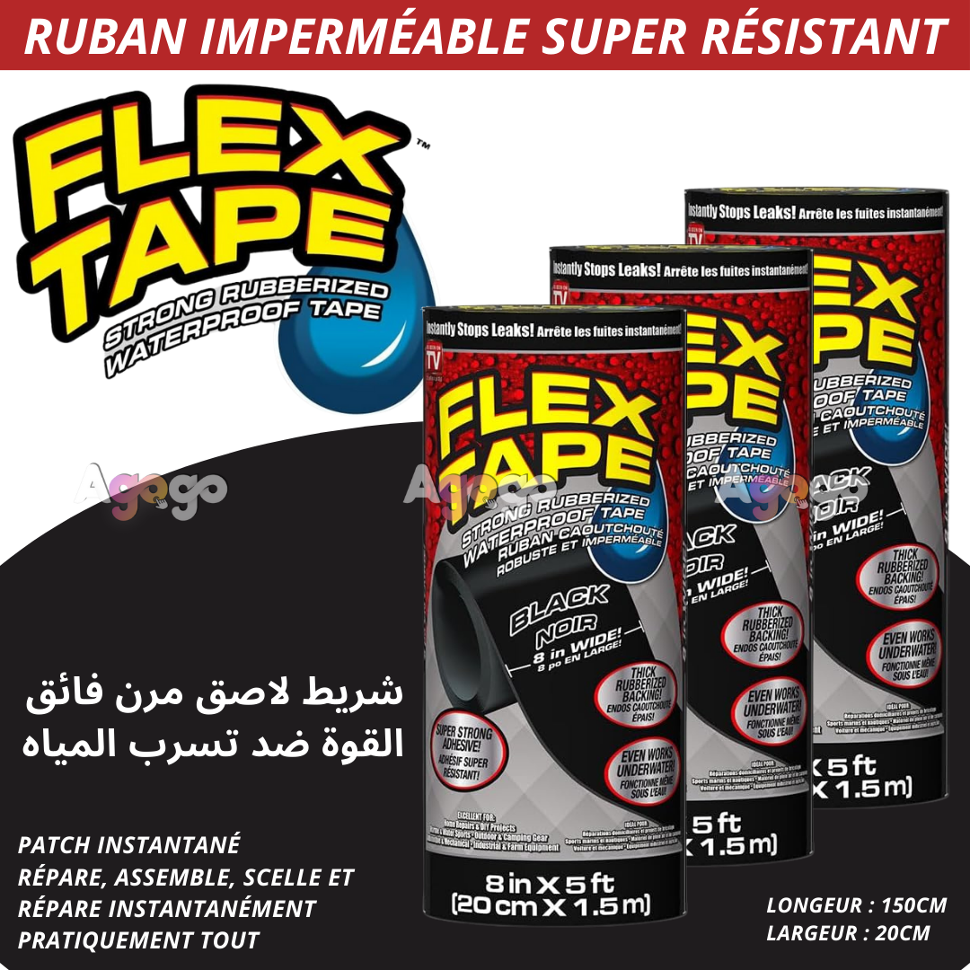 Flex Tape Ruban étanche caoutchouté solide (150 x 20cm)