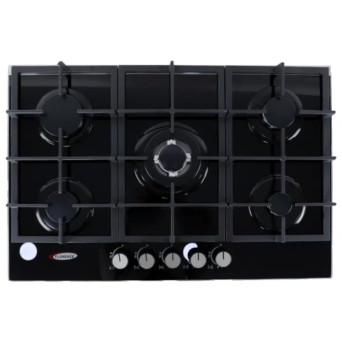 Plaque de cuisson 5 Feux à Gaz en verre avec Fonte Florence  FH-7610GB