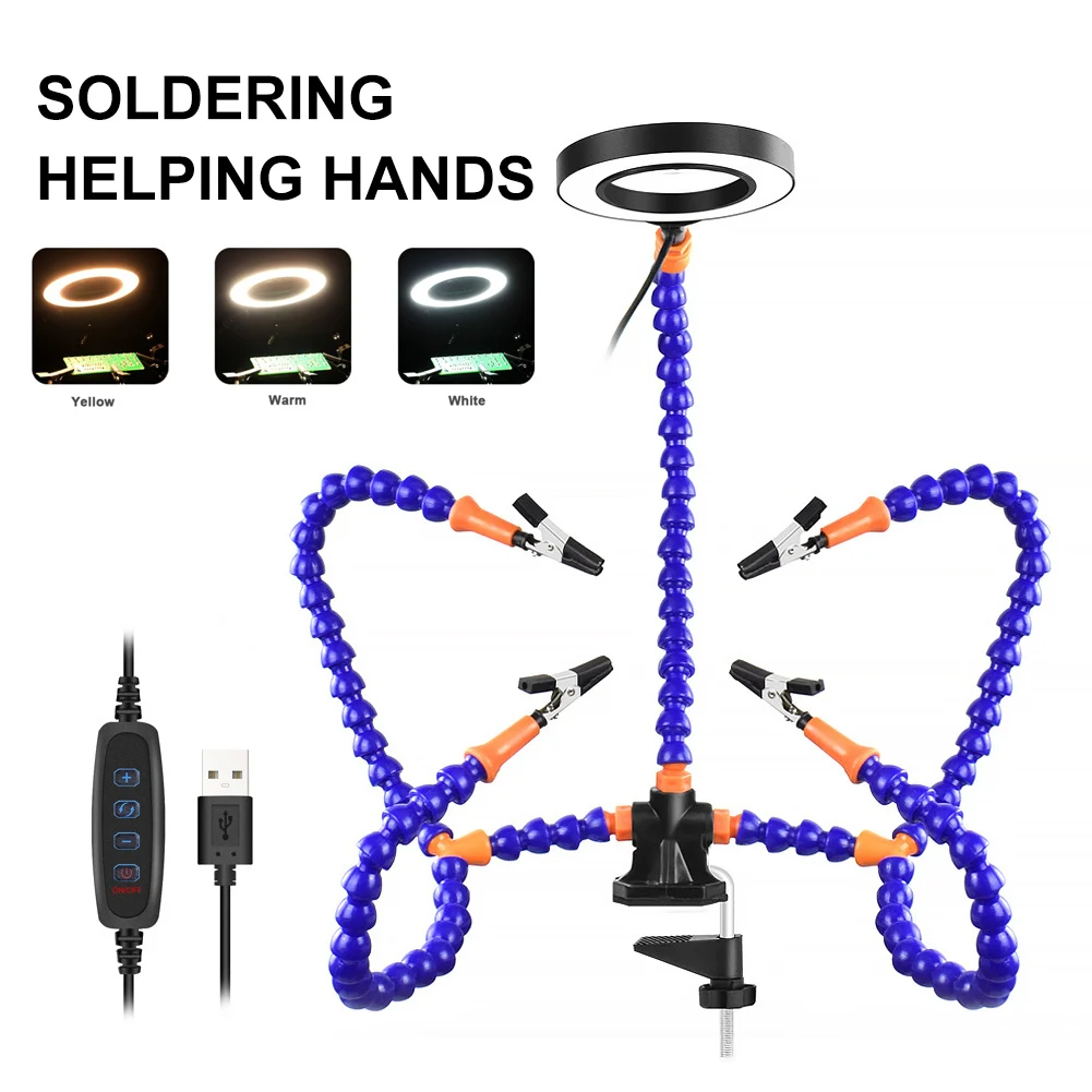 Support de Soudure Multifonction 3X Loupe, LED et Bras Flexibles
