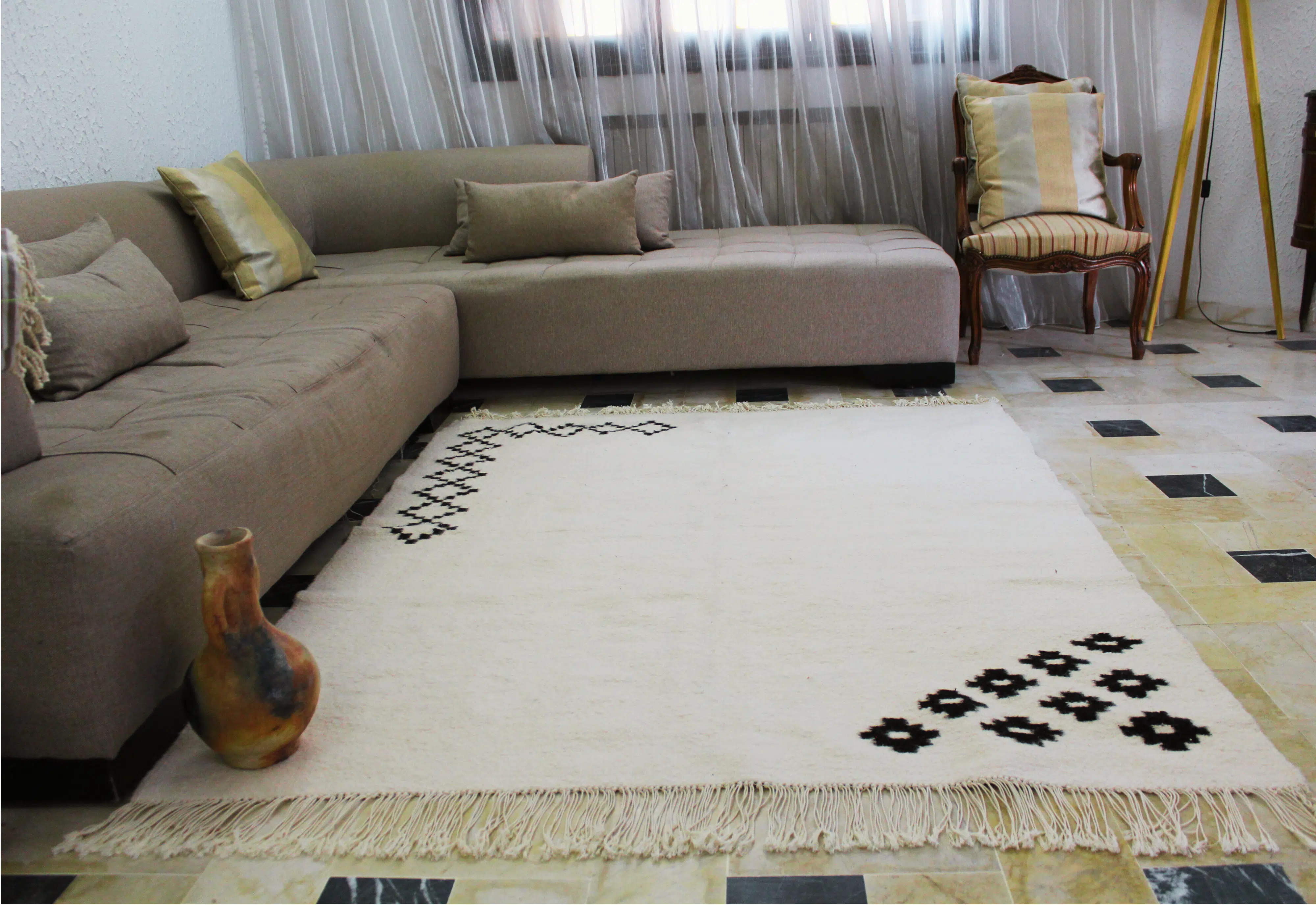 Tapis kilim berbère en laine fait main – 2 m x 1,5 m