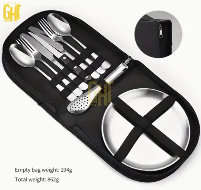 Set de Repas Extérieur 10 Pièces – Assiettes & Couverts avec Sac de Transport