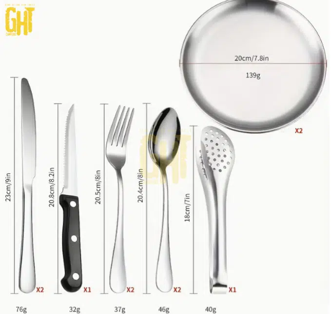 Set de Repas Extérieur 10 Pièces – Assiettes & Couverts avec Sac de Transport