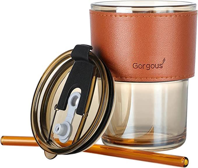 Mug stylé en verre avec paille et couvercle