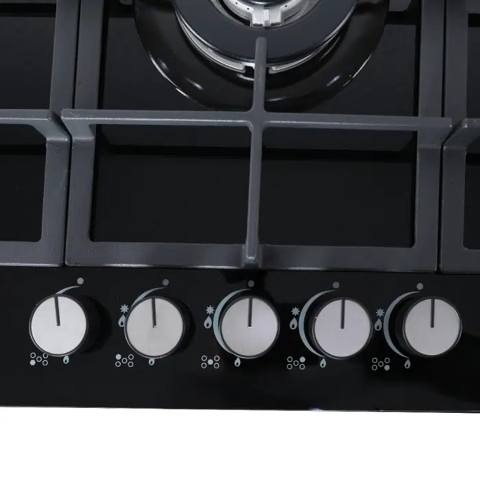 Plaque de cuisson 5 Feux à Gaz en verre avec Fonte Florence  FH-7610GB
