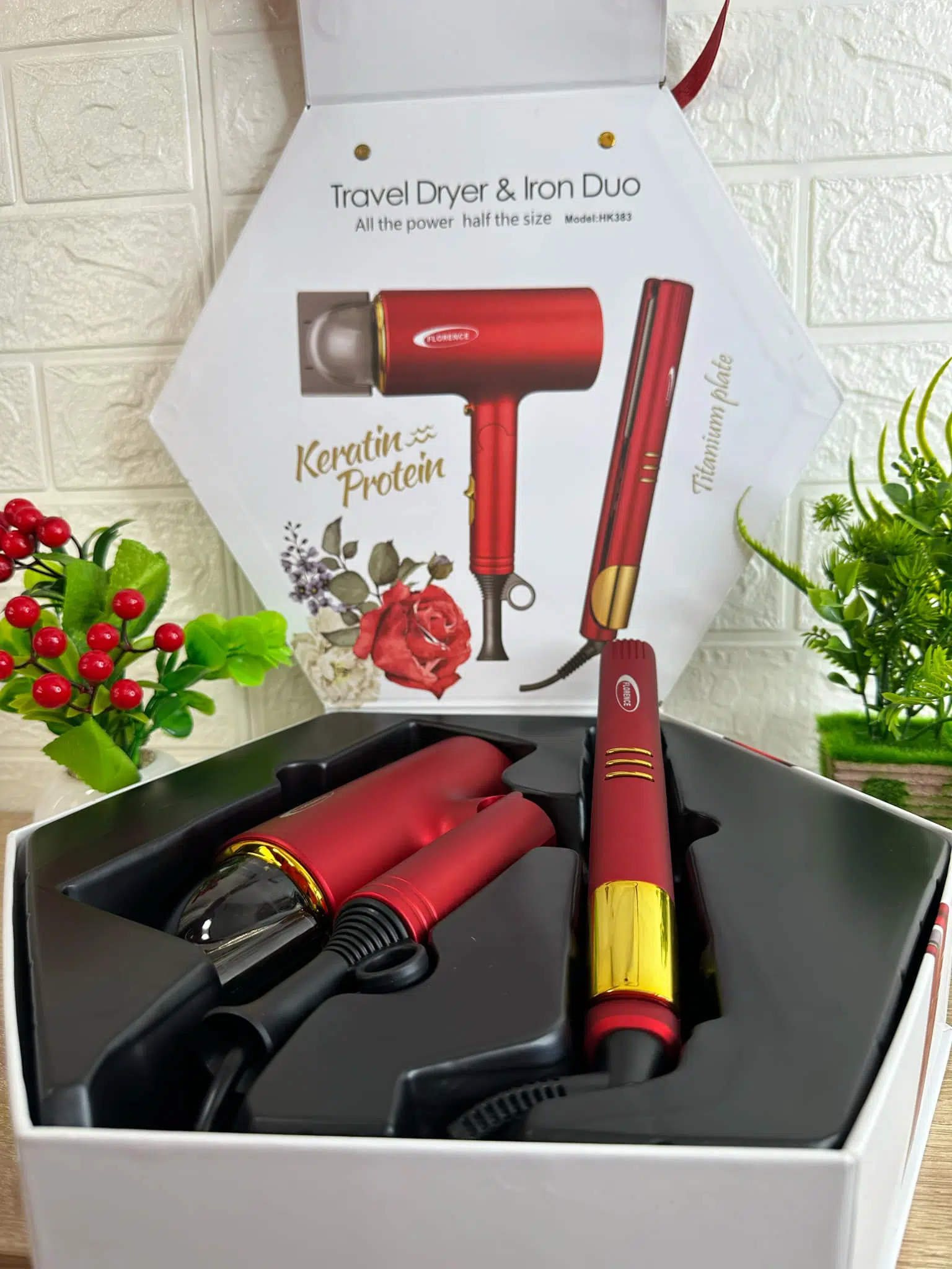 Seche cheveux et plaque Florence HK-383 - Rouge