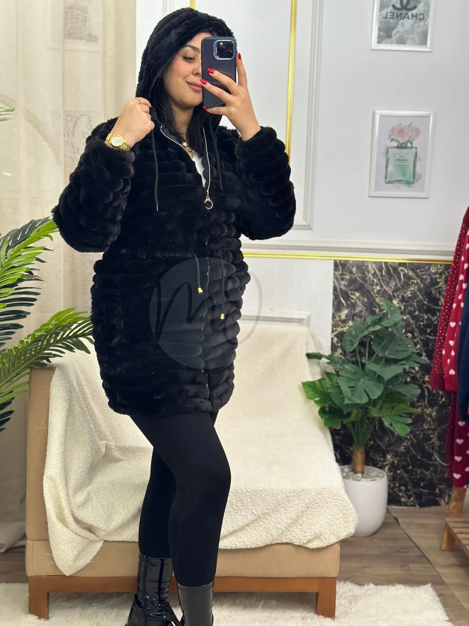 Manteau en Faux Fur Noir