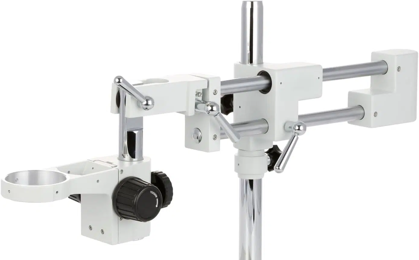 Microscope stéréo trinoculaire sur double bras, port photo, anneau LED 56 lampes
