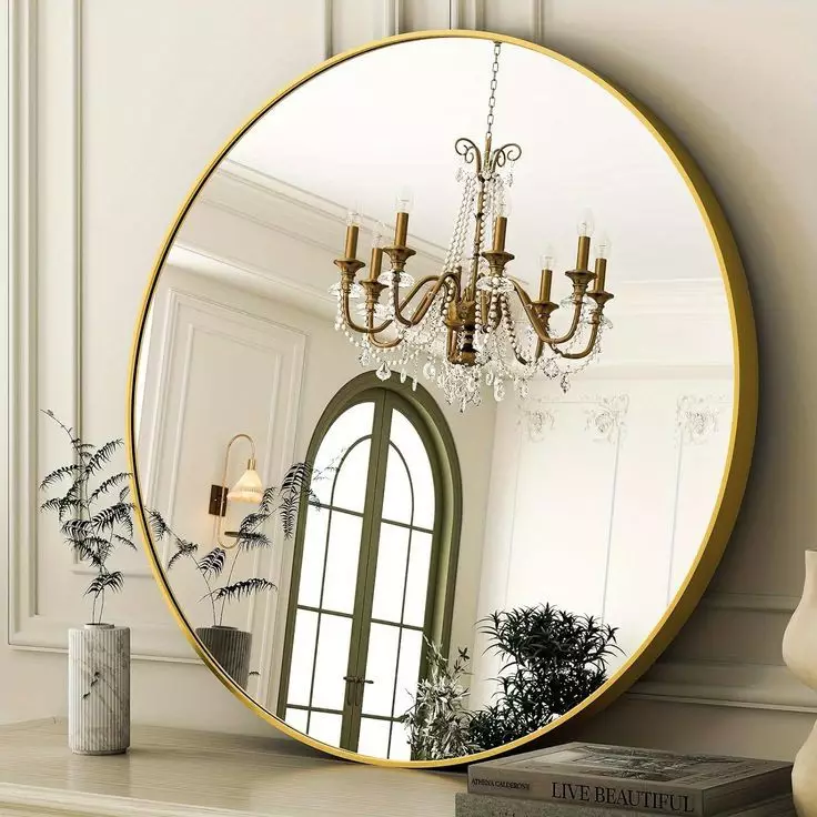 Miroir Rond 90 cm – Cadre en Aluminium Dore