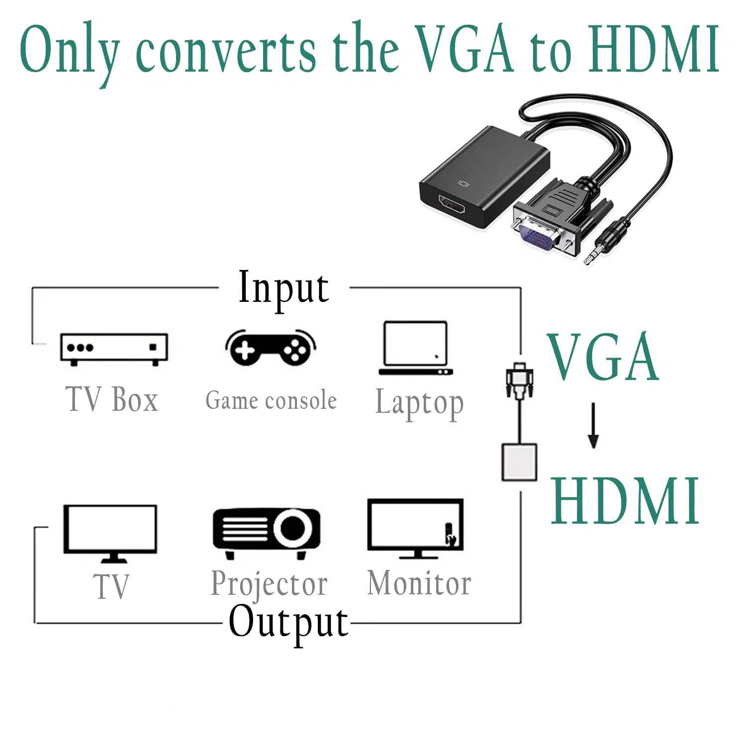 Adaptateur Vga  Vers Hdmi Avec audio - Noir