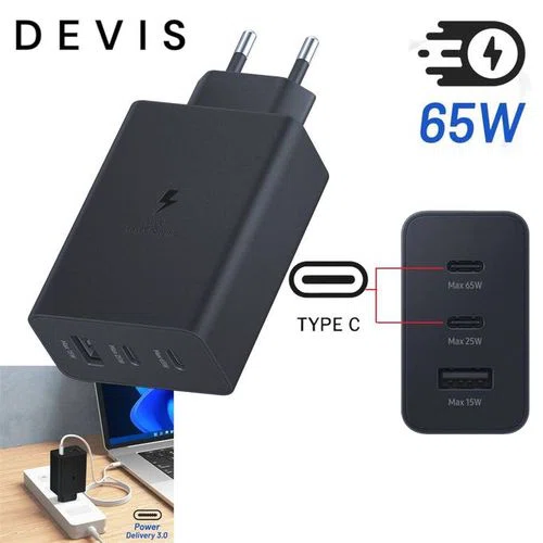 Tete Chargeur vers 2x Type C + USB3 - 65W