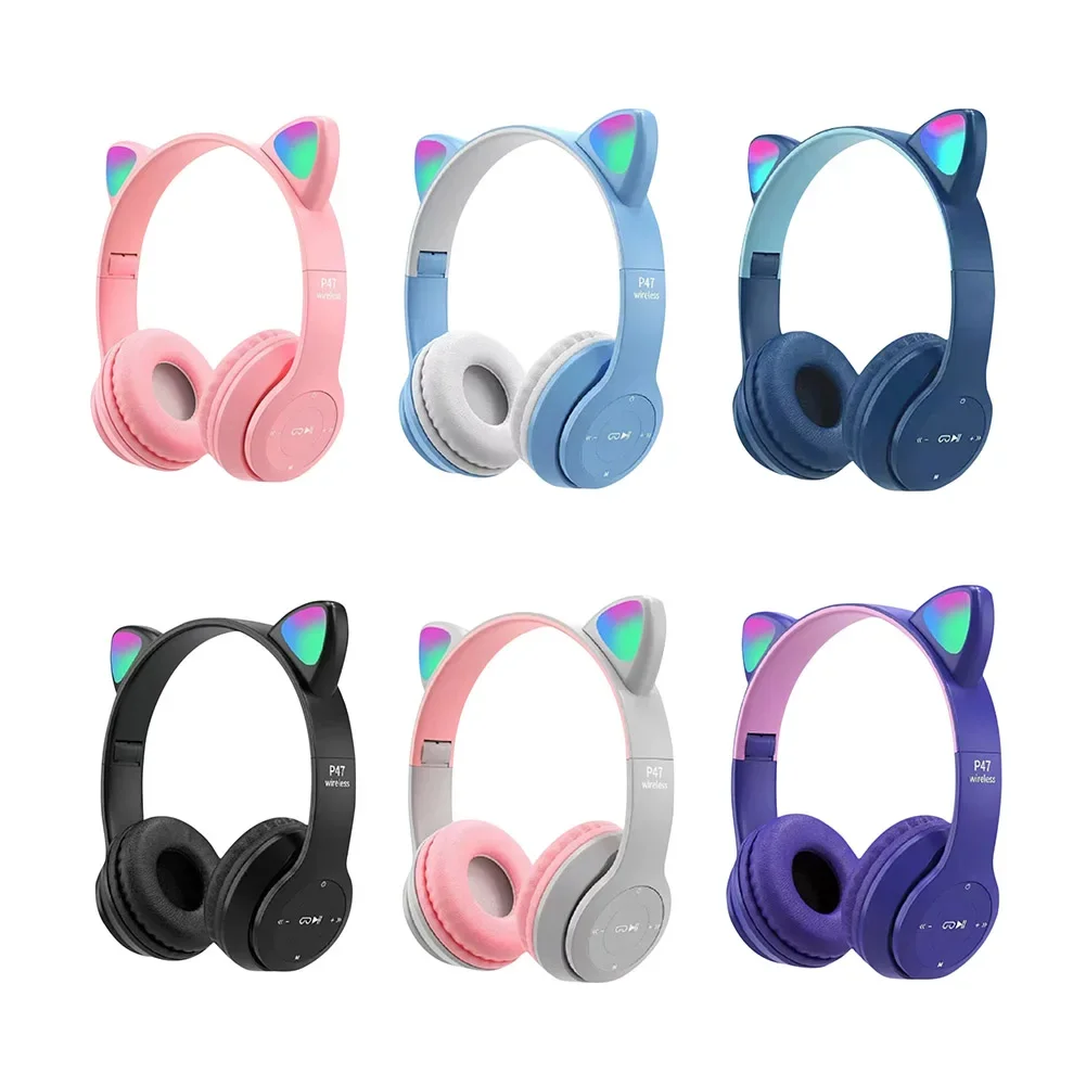 Casque Bluetooth sans fil avec oreilles de chat LED