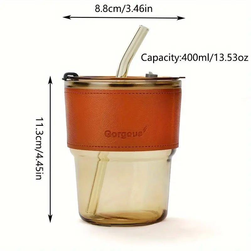 Mug stylé en verre avec paille et couvercle