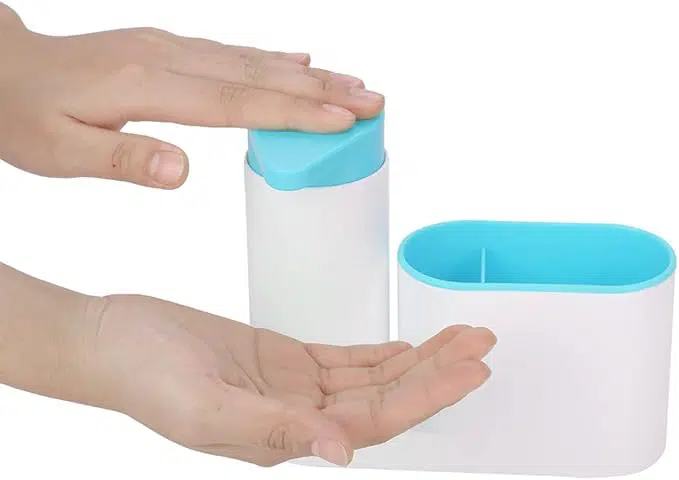 DISTRIBUTEUR DE SAVON AVEC PORTE ÉPONGE