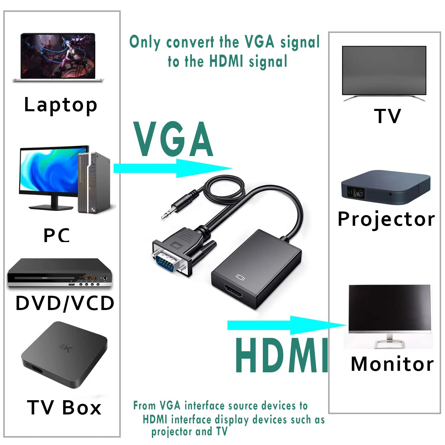 Adaptateur Vga  Vers Hdmi Avec audio - Noir