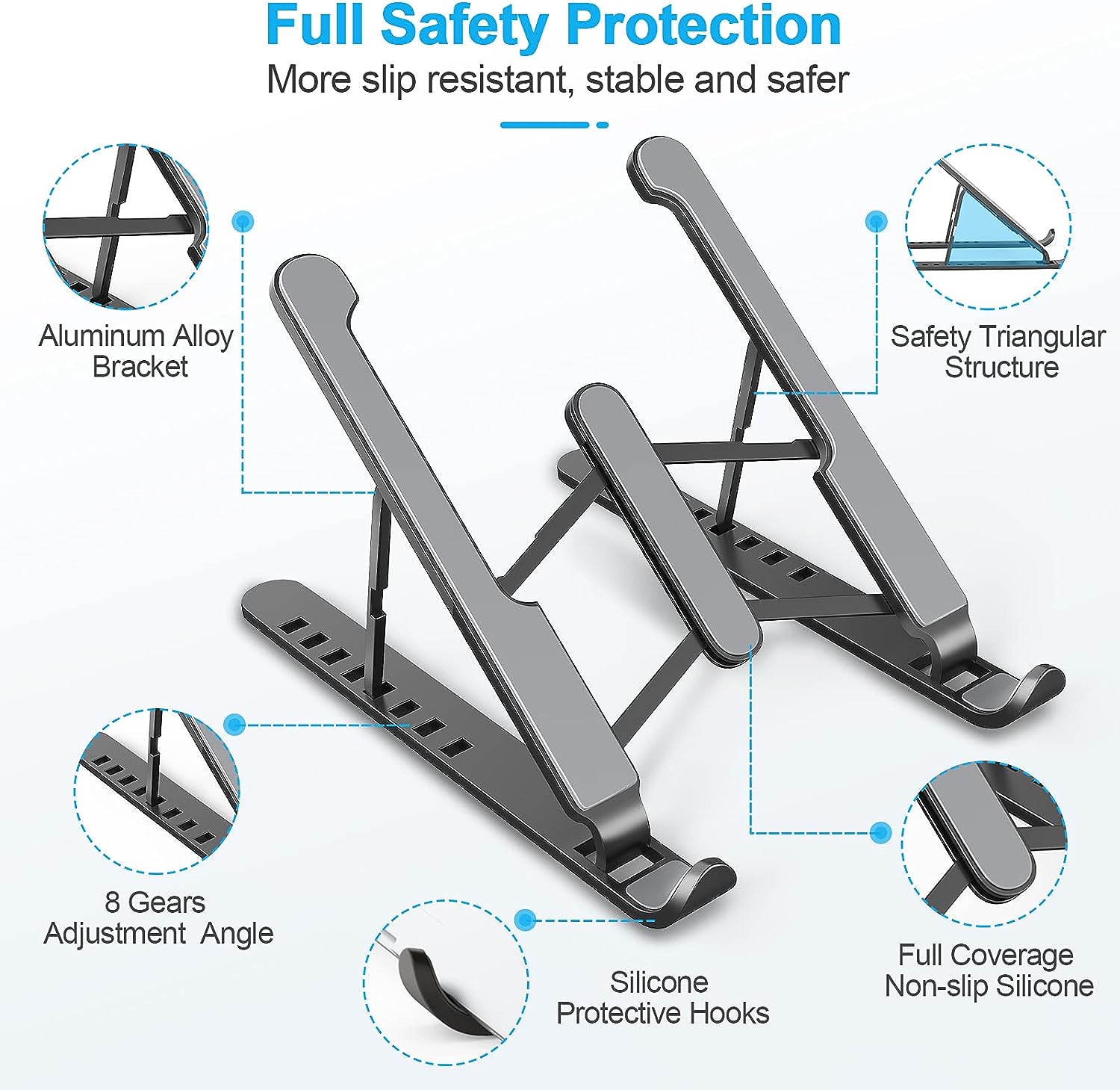 Laptop Stand, 8-Level Adjustable, 10-15.6 Inch Laptops, Tablets, Notebooks