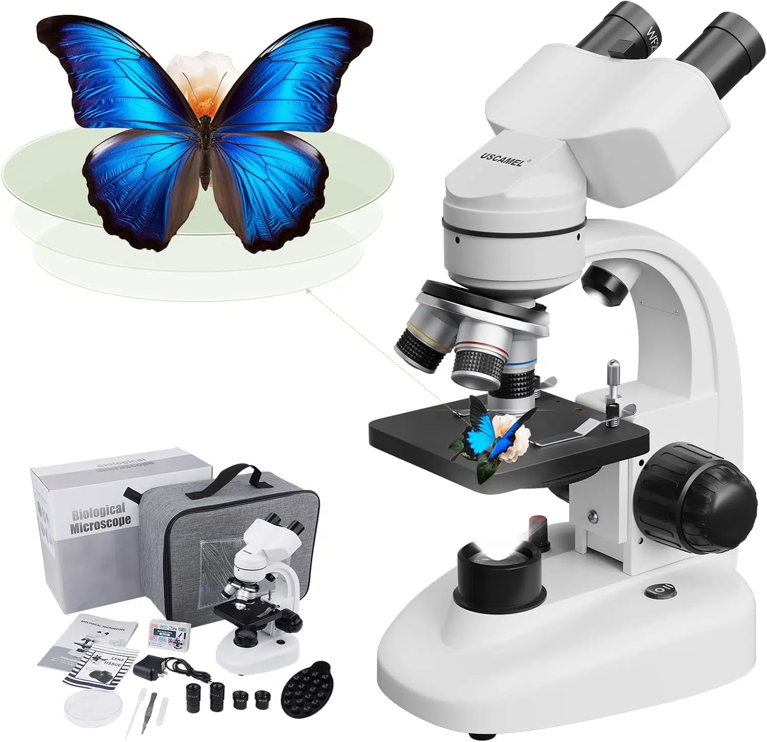Microscope binoculaire LED USCAMEL EM‑305 40×‑1000× (jusqu’à 2500×) – oculaires 10×/25×