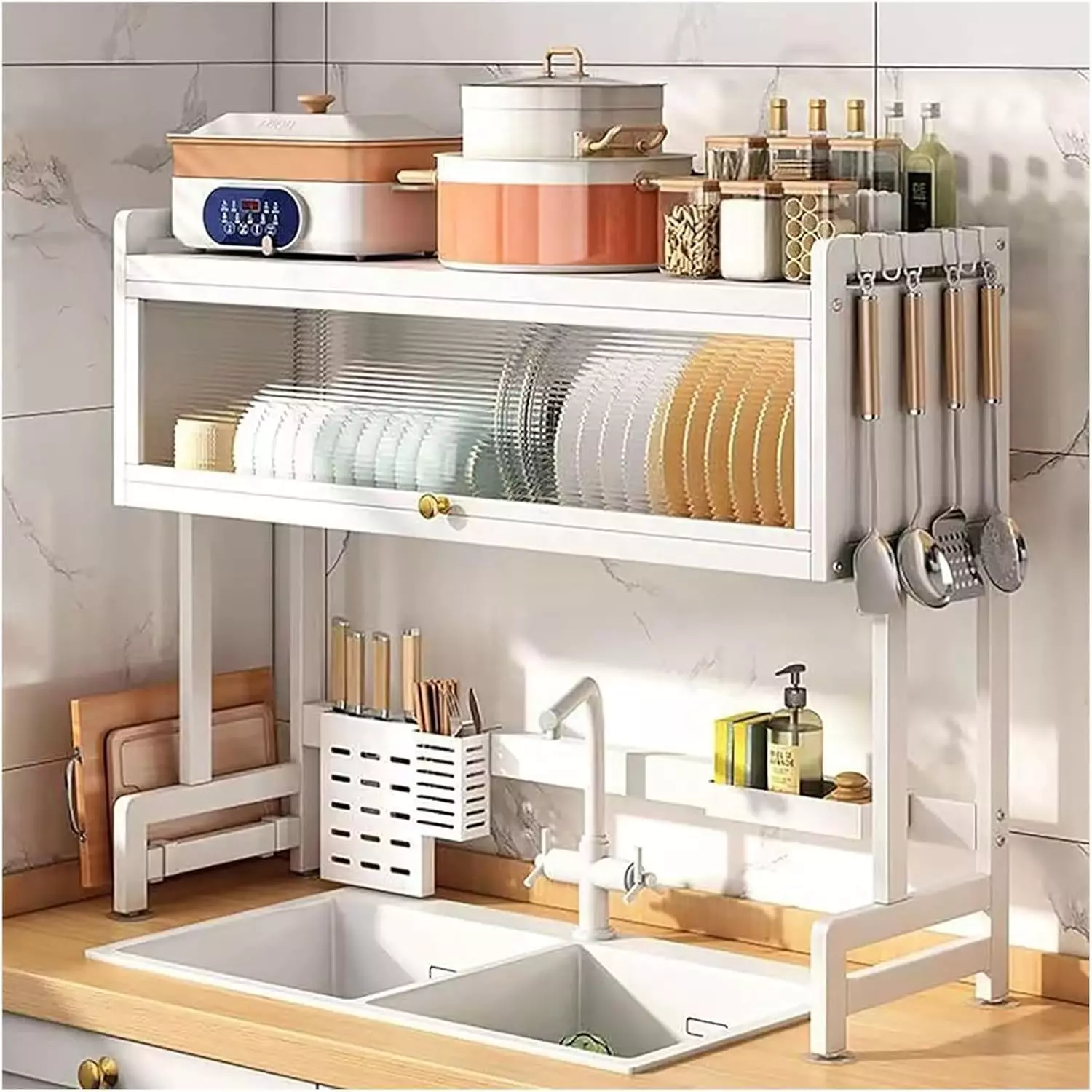 Égouttoir de Cuisine Multifonction Blanc 95cm