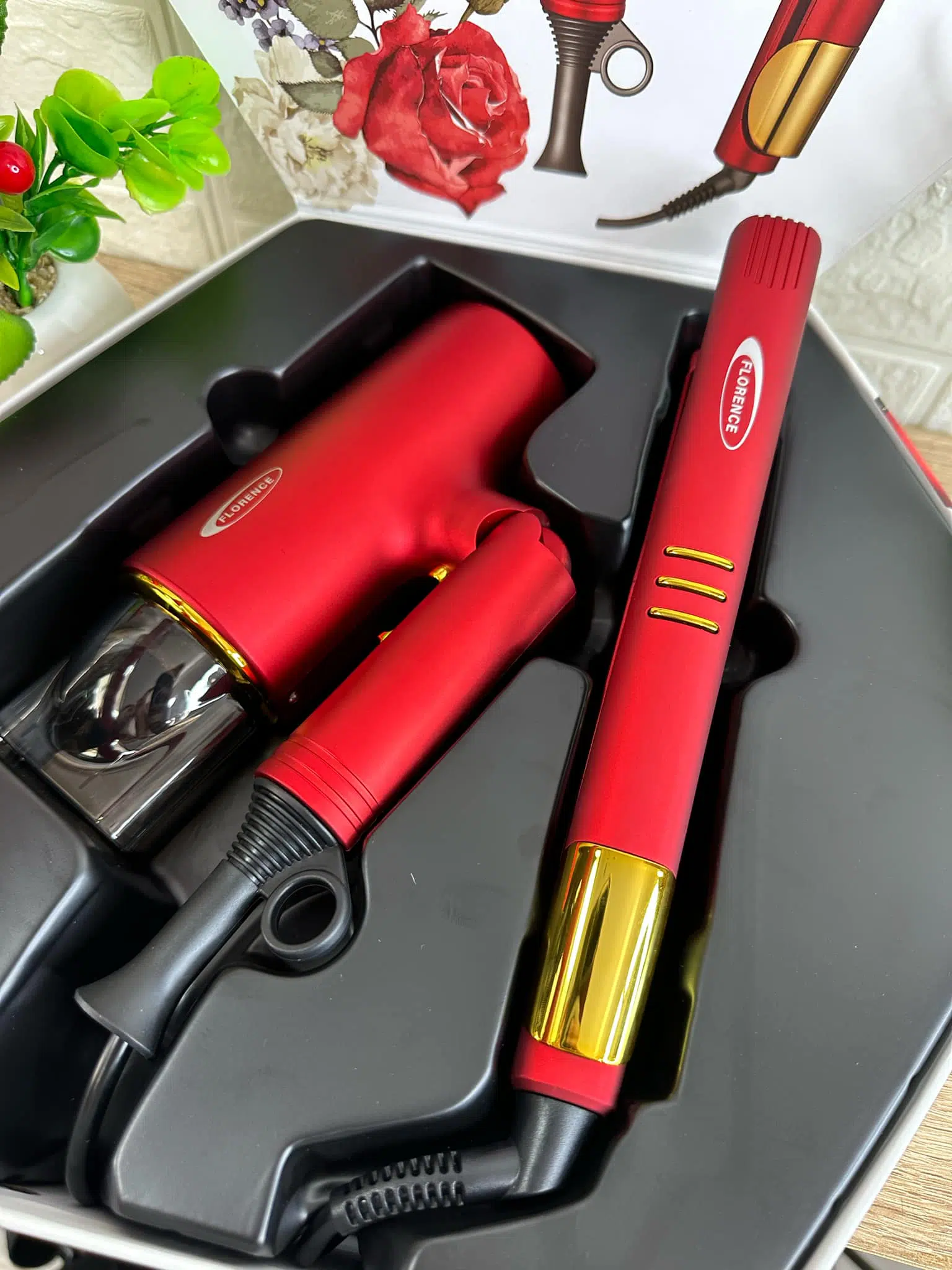 Seche cheveux et plaque Florence HK-383 - Rouge
