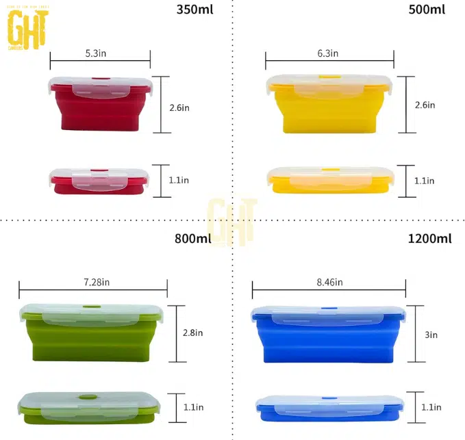 Set de 4 Boîtes Alimentaires Pliables en Silicone