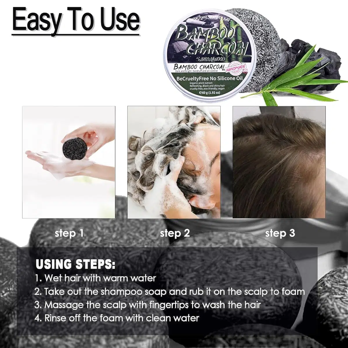 Bamboo Charcoal - Barre de Shampooing Capillaire Aux Plantes Charbon : Anti-cheveux blanc