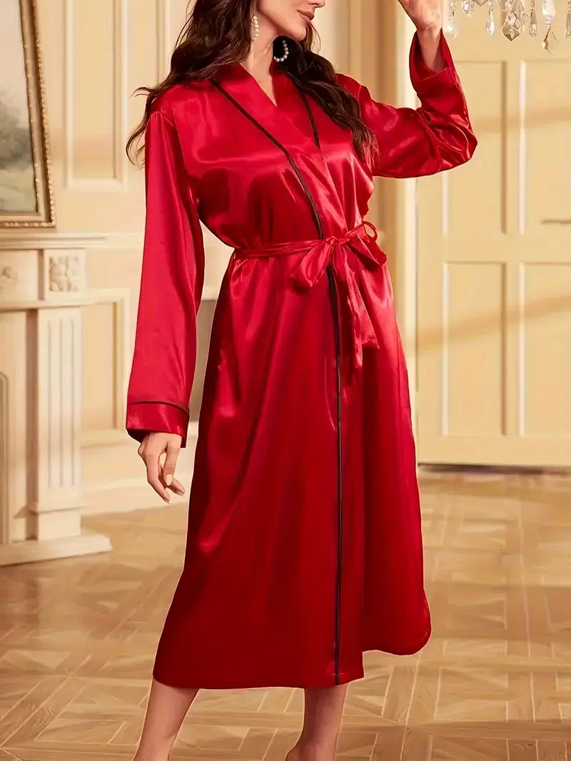 Robe de Nuit en Satin à Col V pour Femme