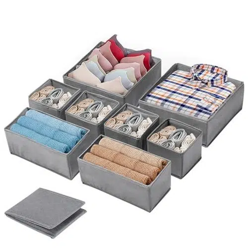 8 Organisateur Tiroir, Boite Rangement Vetement Pliable, Rangement Armoire pour Chaussettes, Cravates, Ceintures