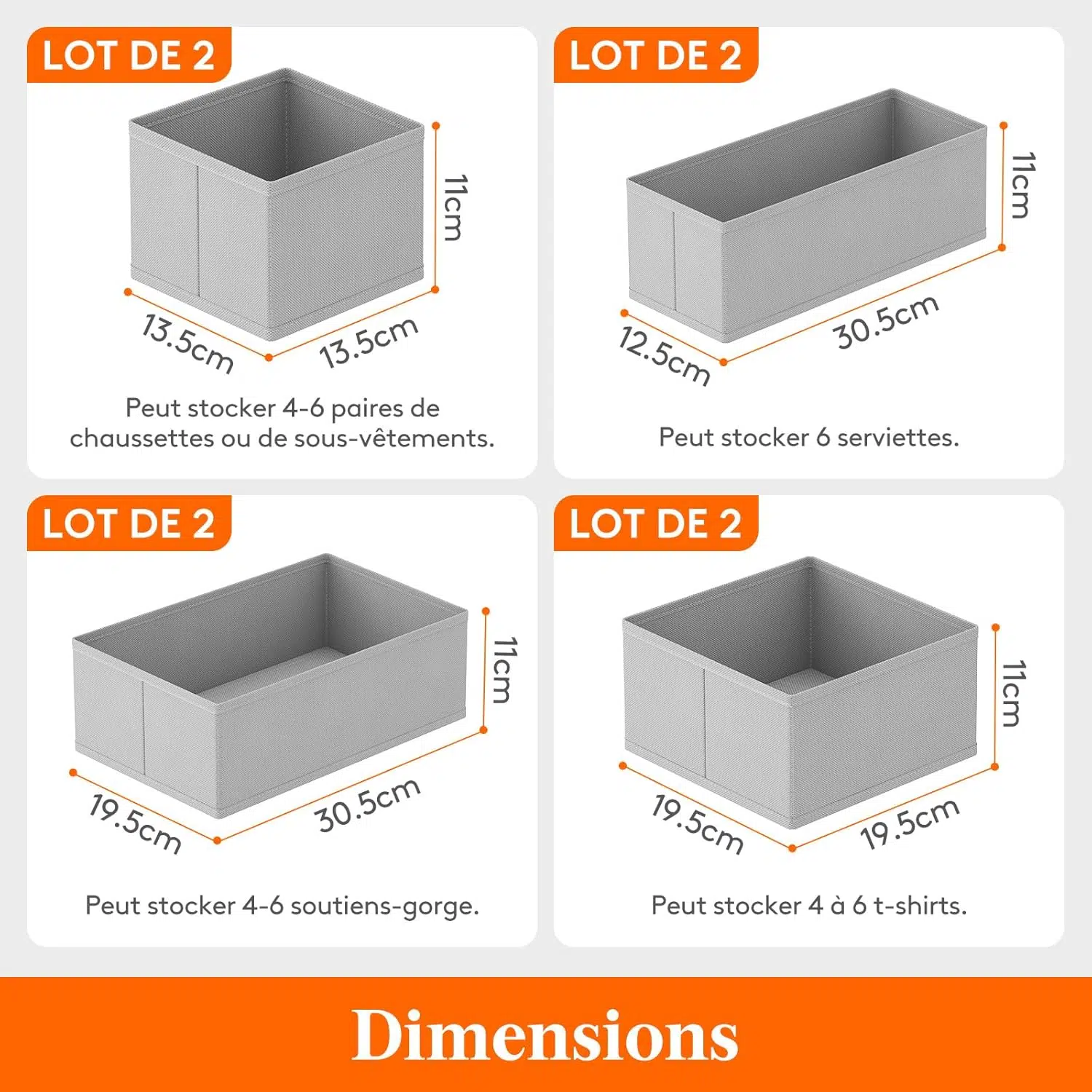 8 Organisateur Tiroir, Boite Rangement Vetement Pliable, Rangement Armoire pour Chaussettes, Cravates, Ceintures