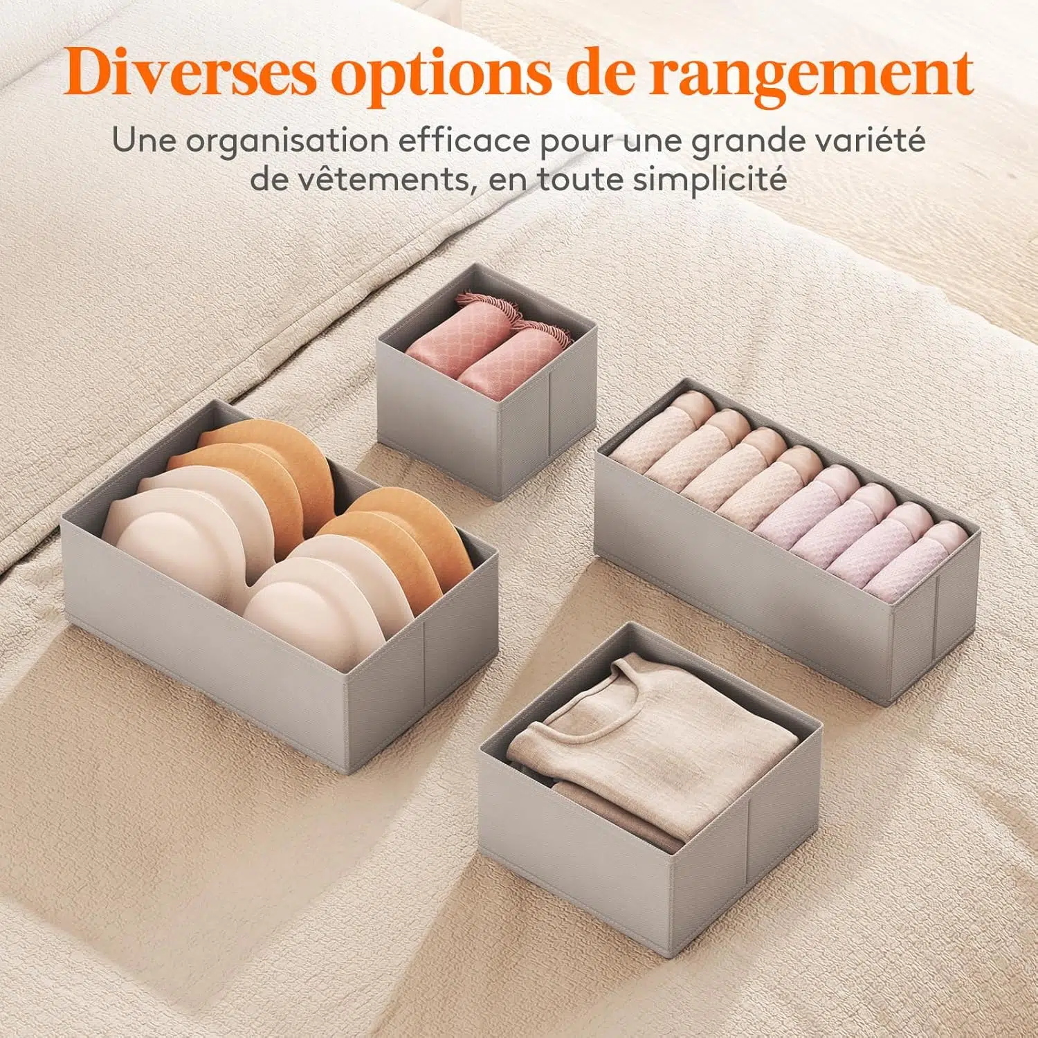 8 Organisateur Tiroir, Boite Rangement Vetement Pliable, Rangement Armoire pour Chaussettes, Cravates, Ceintures