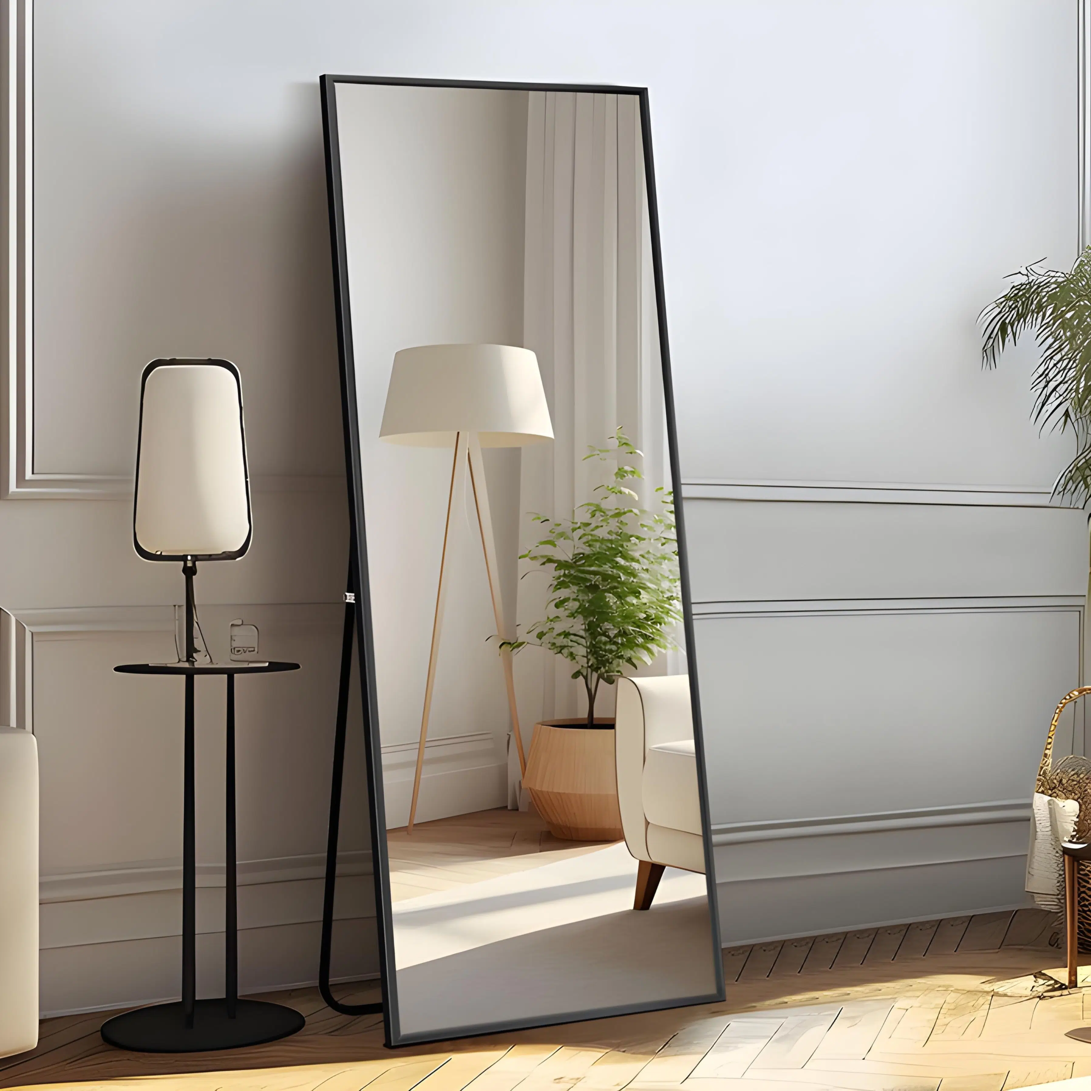 Miroir Rectangulaire Pleine Hauteur – Cadre en Métal Noir