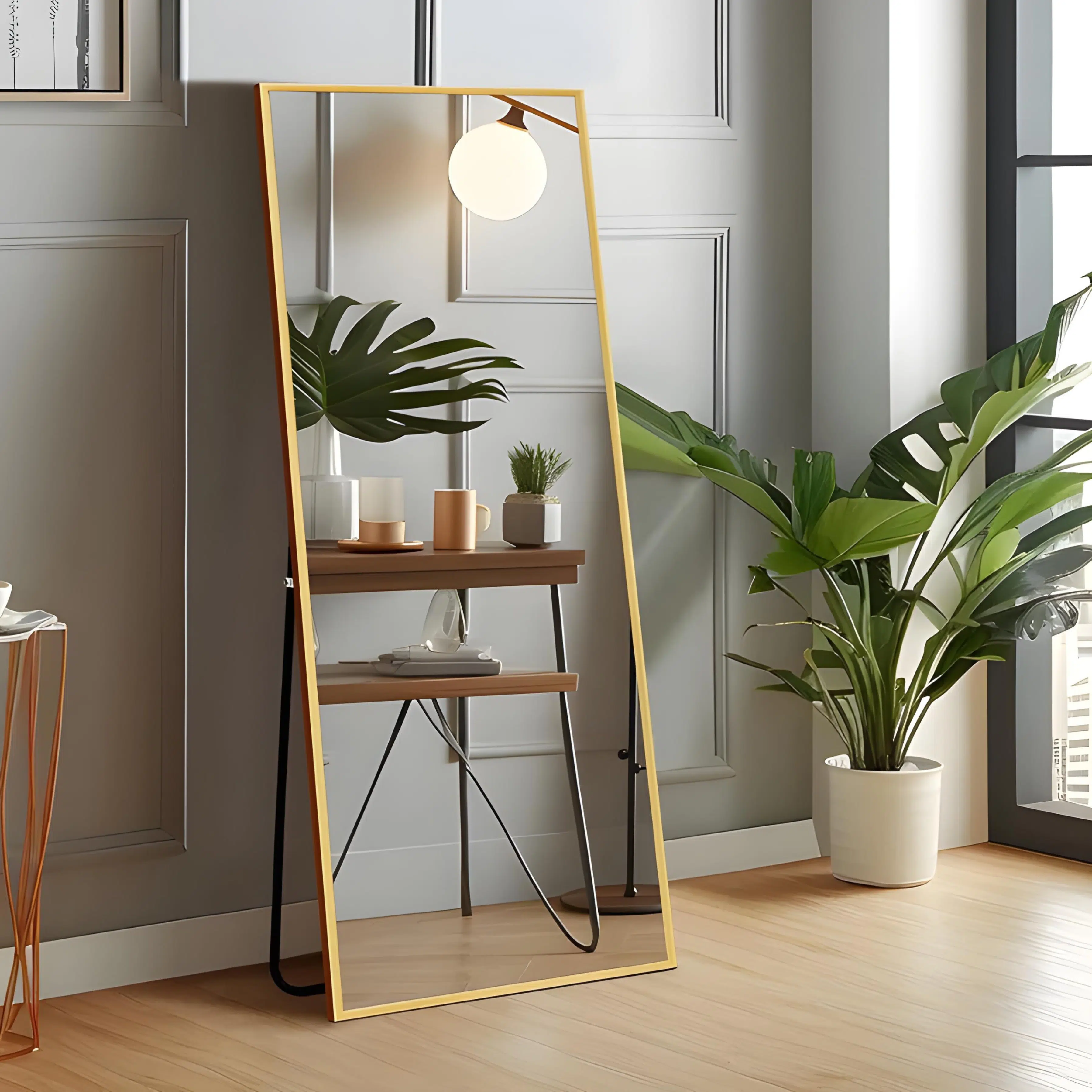 Miroir Rectangulaire Pleine Hauteur – Cadre en Métal Doré