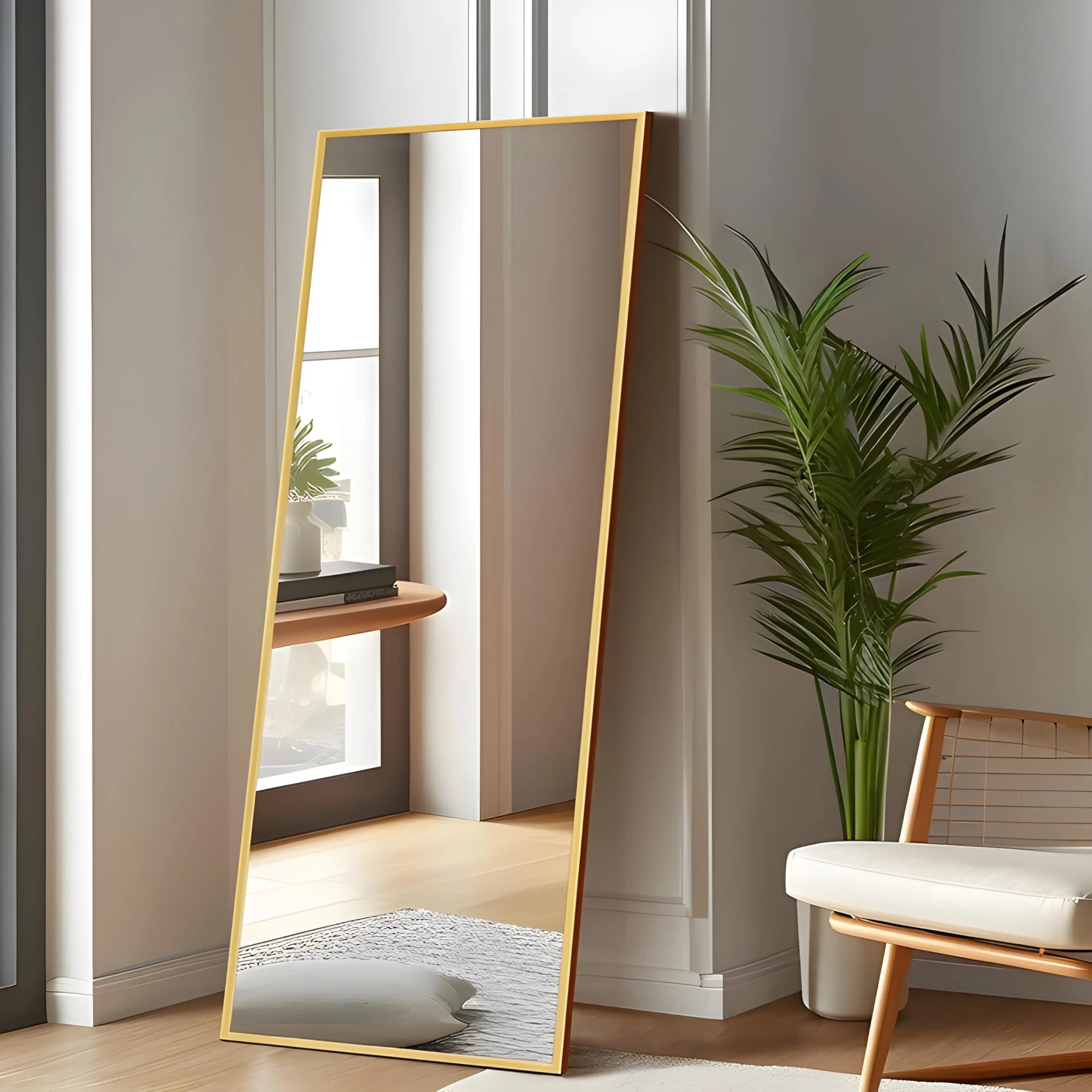 Miroir Rectangulaire Pleine Hauteur – Cadre en Métal Doré