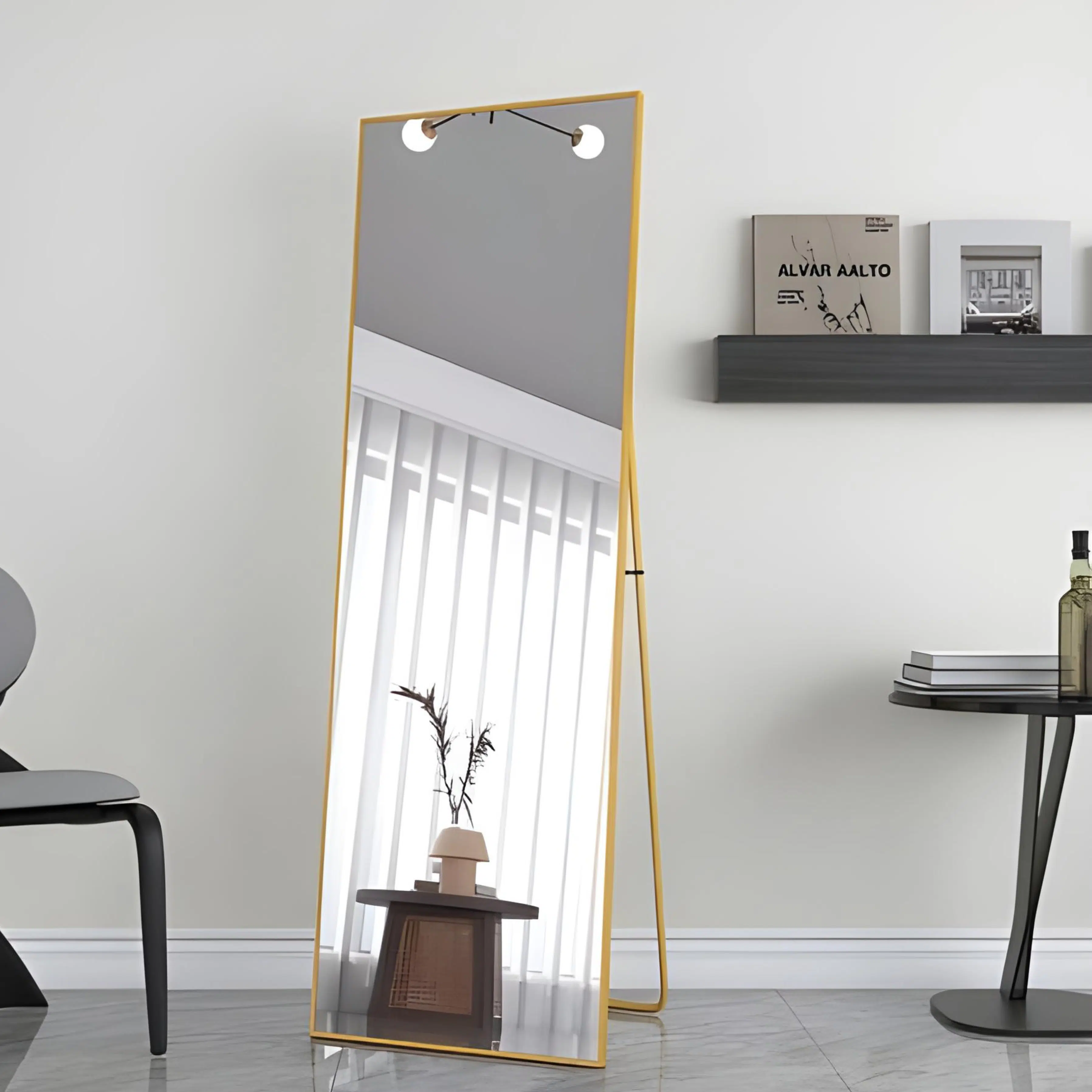 Miroir Rectangulaire Pleine Hauteur – Cadre en Métal Doré