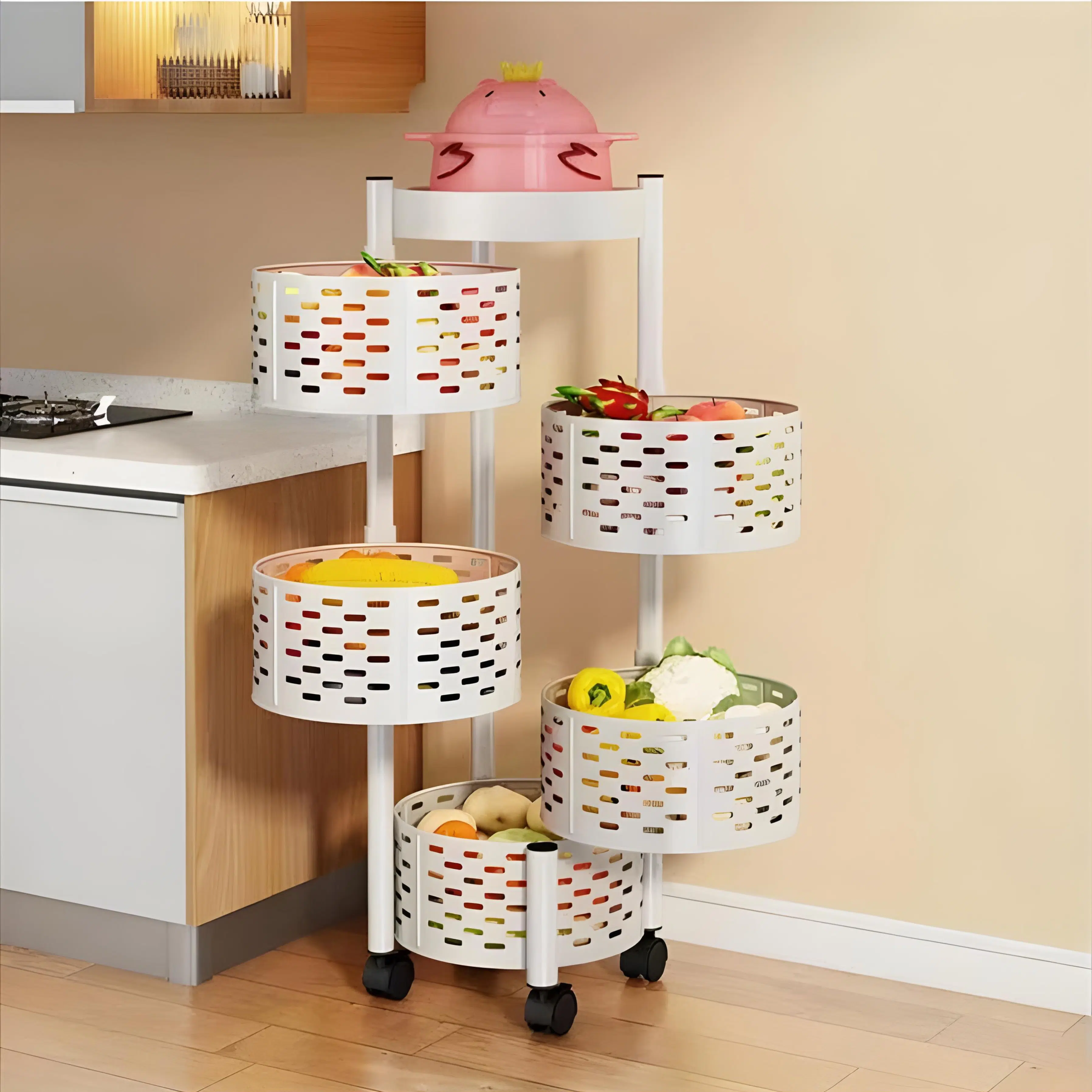Porte Légumes Blanc à 5 Paniers Multi Usages