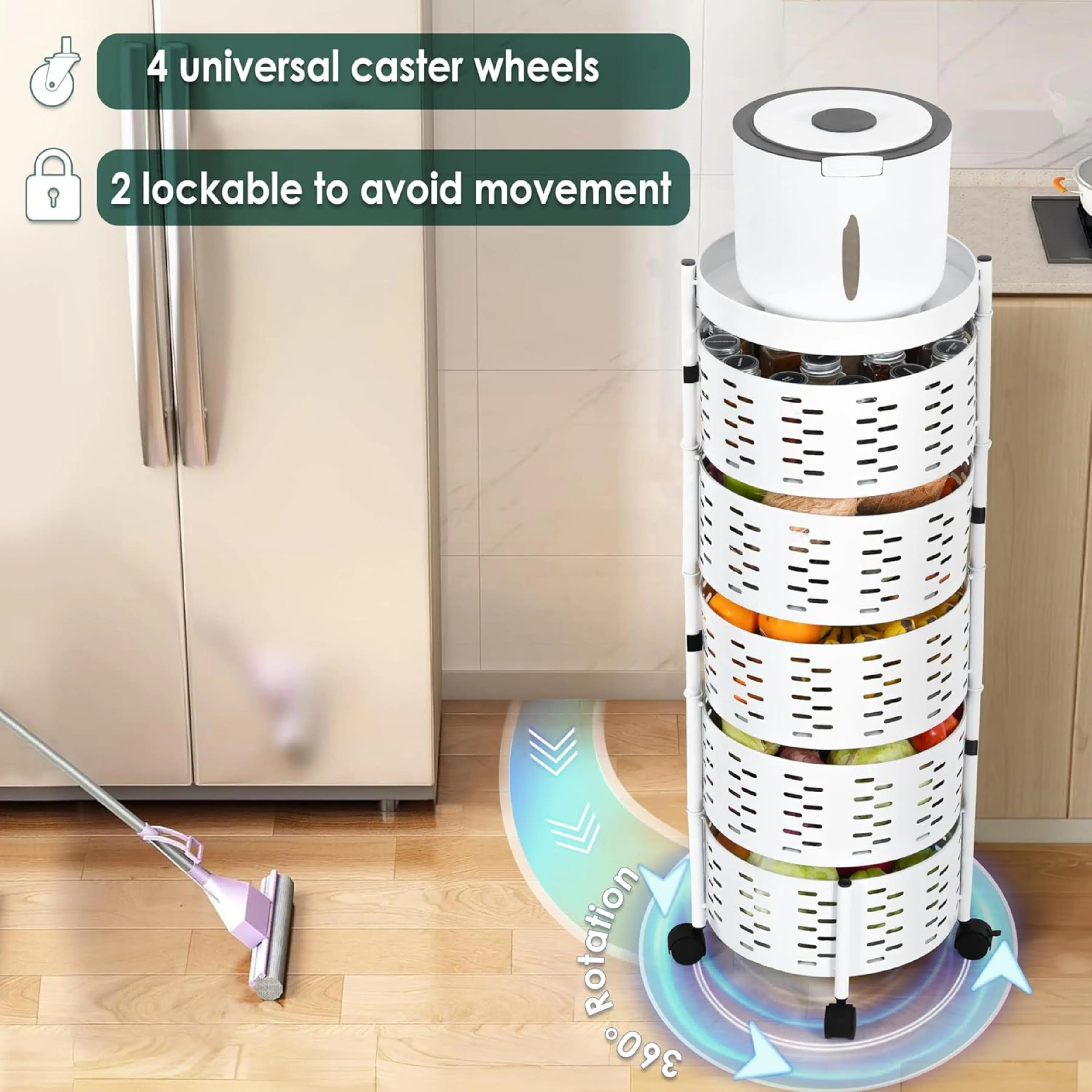 Porte Légumes Blanc à 5 Paniers Multi Usages