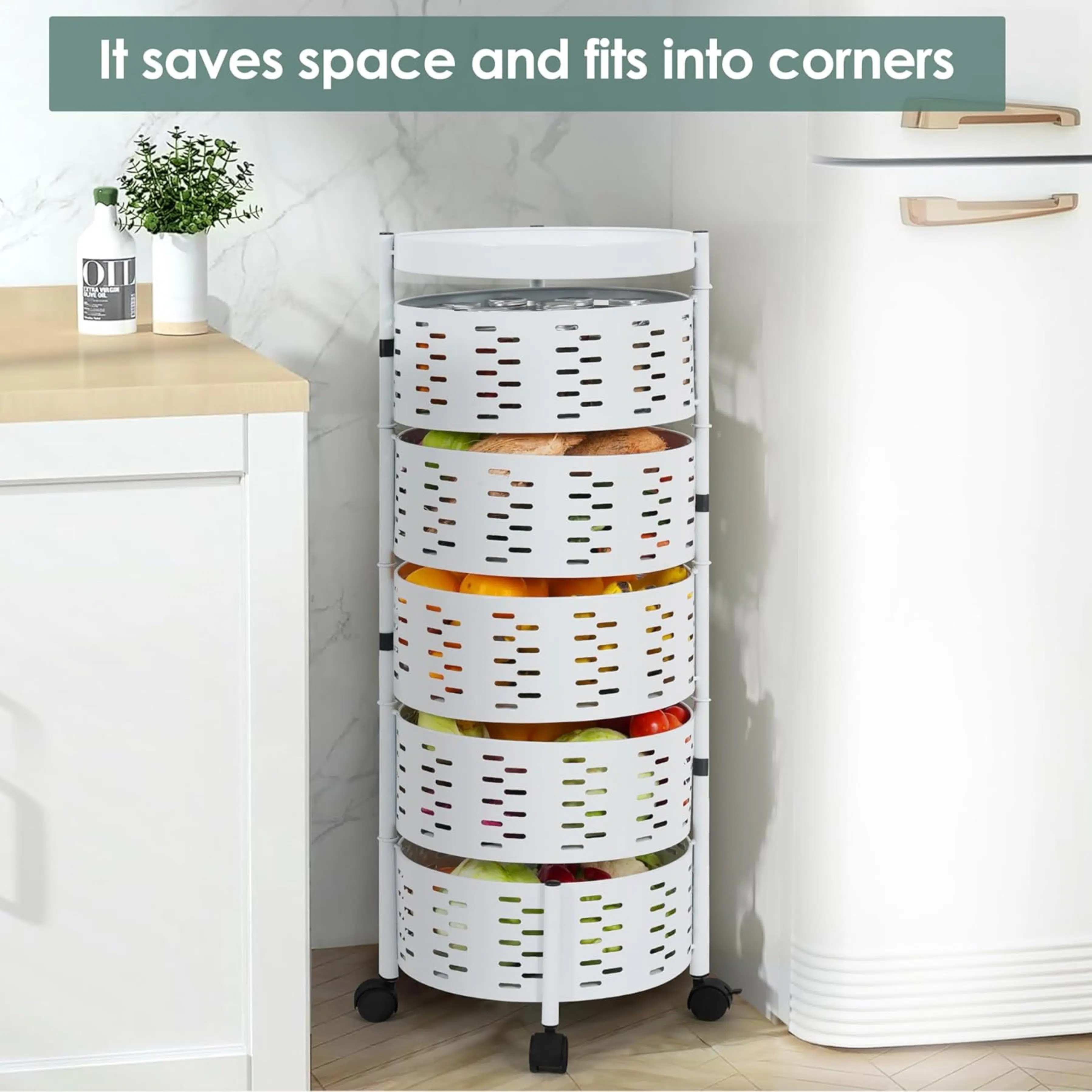 Porte Légumes Blanc à 5 Paniers Multi Usages