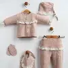 Coffret Bébé Fille 5 Pièces Rose Poudré ou Beige – Réf 7649 – (0-3 mois)