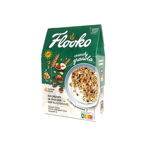 CRUNCHY GRANOLA AUX PEPITE DE CHOCOLAT NOIR ET NOISETTE FLOOKO 300 GR