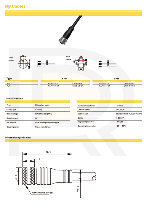 Cable connecteur M8