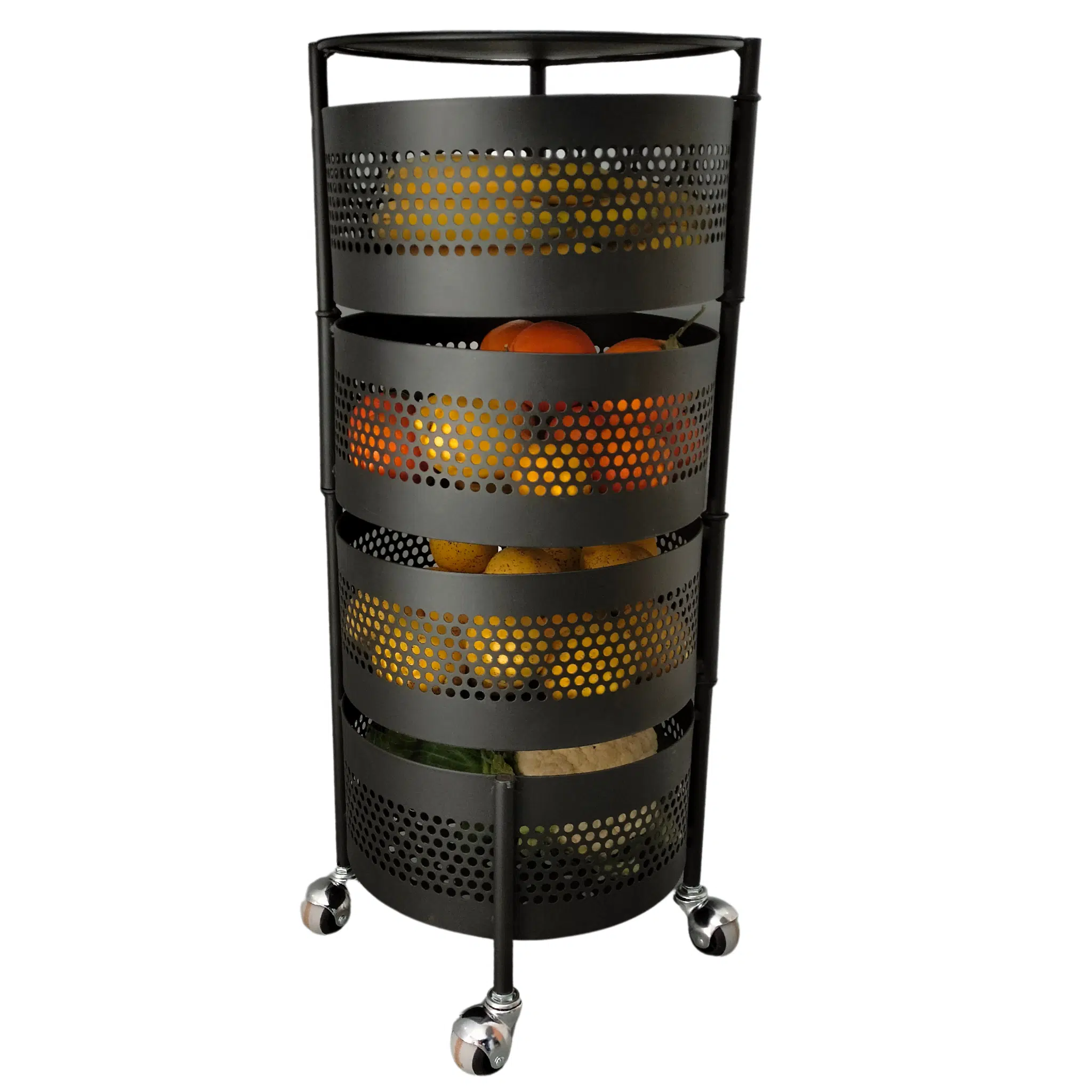 Chariot de rangement rotatif 4 niveaux Panier rotatif métallique Noir