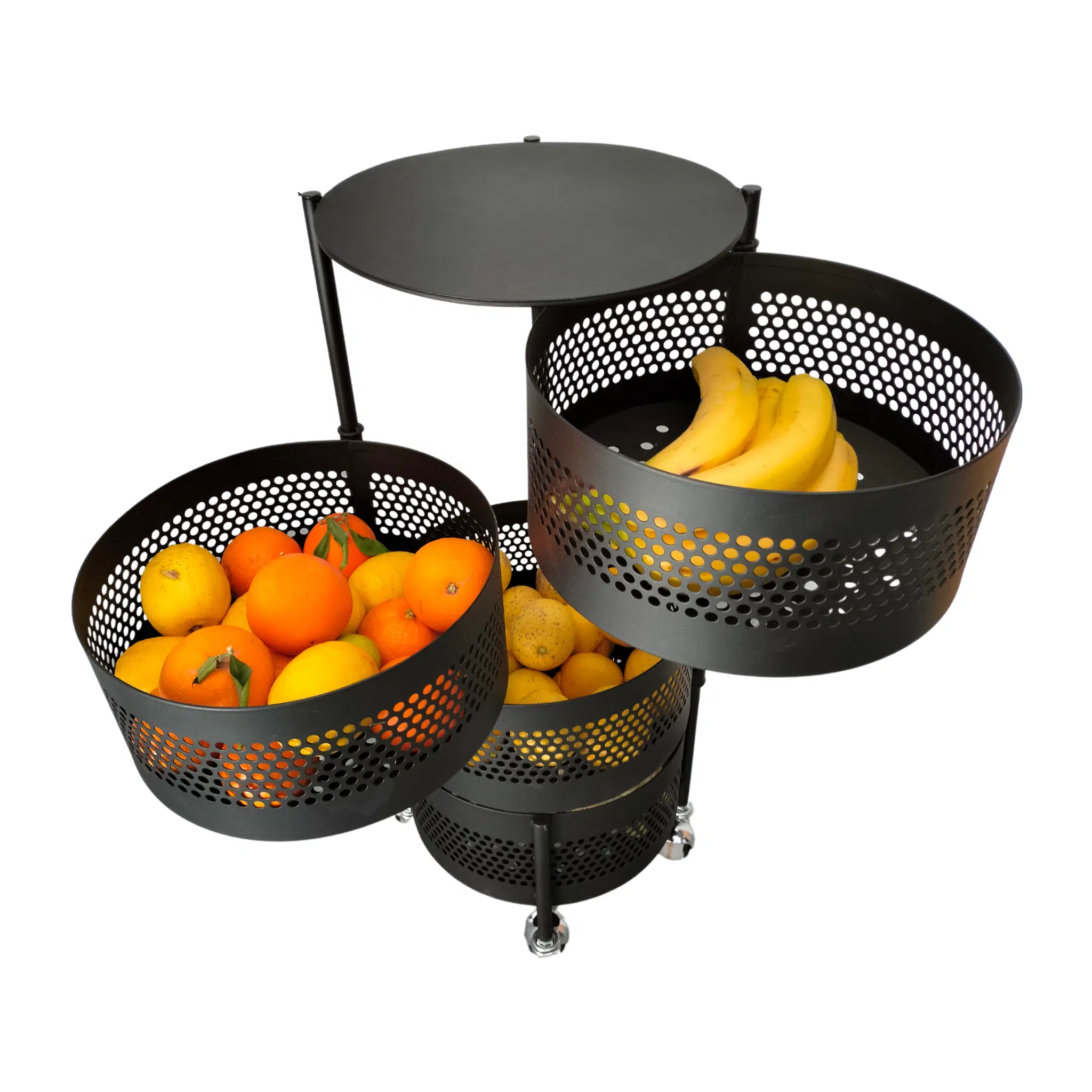 Chariot de rangement rotatif 4 niveaux Panier rotatif métallique Noir
