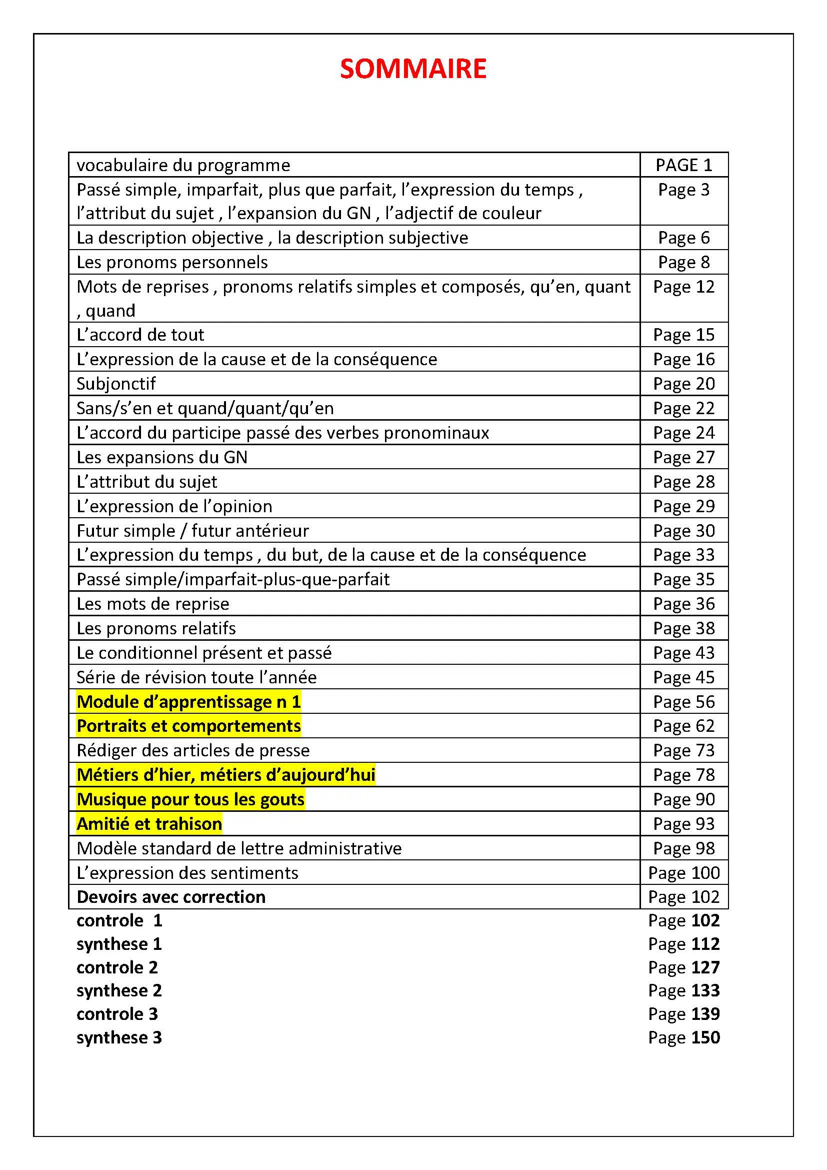 Francais - toute lannée - 9ème année
