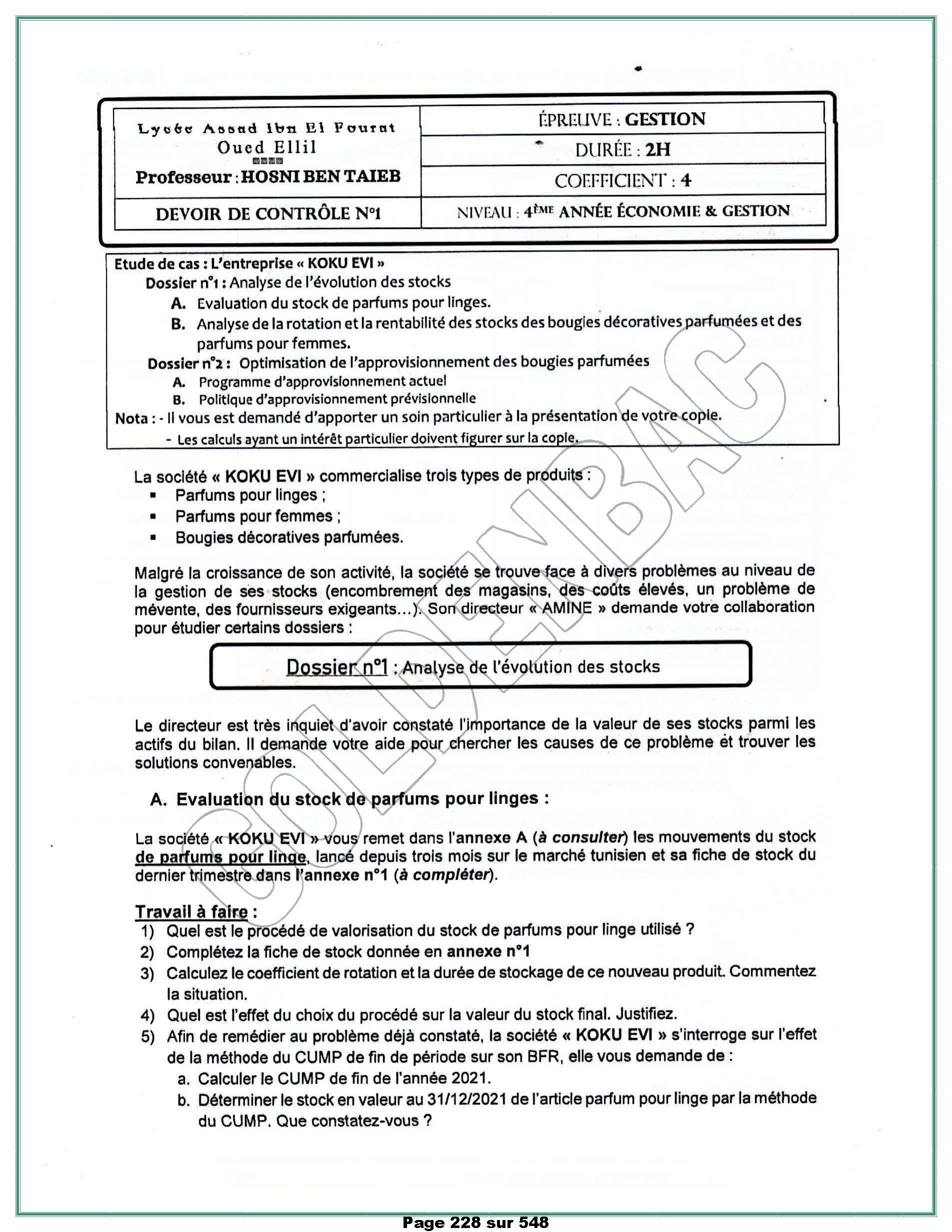 GESTION - TOUTE LANNEE - BAC ECONOMIE