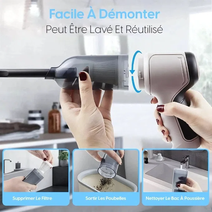 Aspirateur sans Fils , 3 En 1 pour voiture et maison + Un cadeau Support téléphone voiture