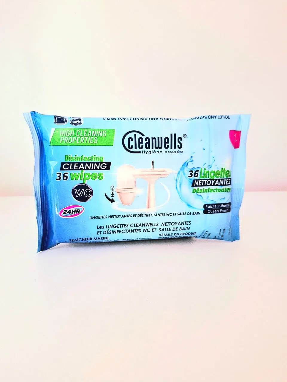 Lingettes nettoyantes desinfectantes WC et salle de bain Cleanwells 36 pcs