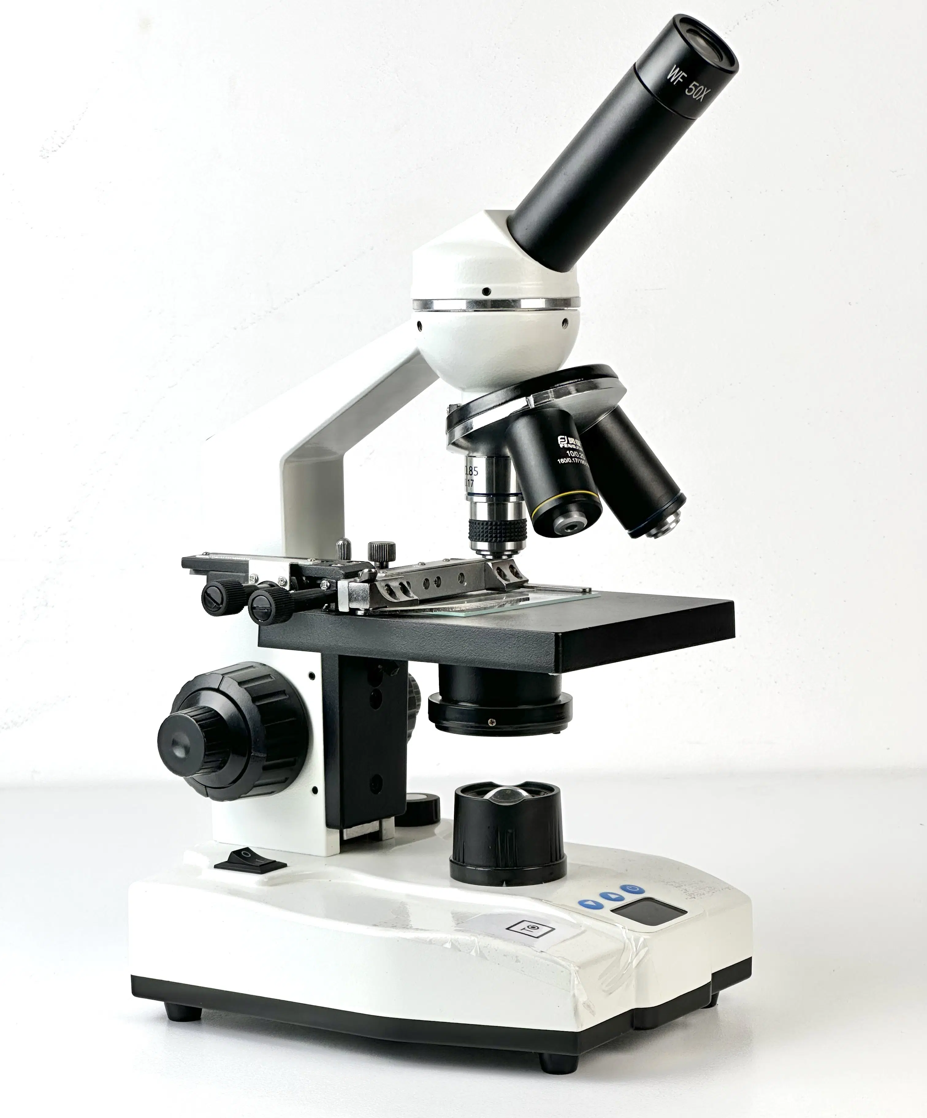Microscope Monoculaire Avec Objectifs Achromatiques 4/10/S40/S60x DIN 35 Mm, Platine Mécanique Et Éclairage LED