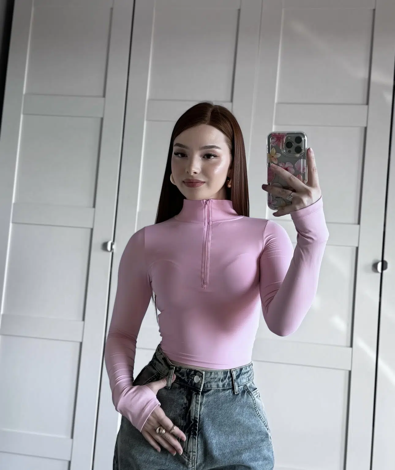 Zip-up pink top